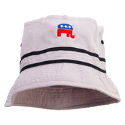 Mini Republican Elephant Logo Embroidered Big Size Striped Hat Band Fisherman Bucket Hat - Grey-Black XL-2XL
