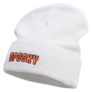 Spooky Text Embroidered Big Size Superior Cotton Long Knitting Beanie - White XL-3XL