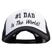 #1 DAD in the World! Big Size Embroidered Big Foam Mesh Truck Cap - White-Black XL-3XL