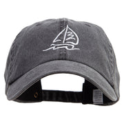 Sailboat and Wave Embroidered Big Size Washed Pigment Dyed Cap - Black XL-3XL