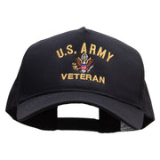US Army Veteran Military Embroidered Big Size Solid Cotton Twill 5 Panel High Profile Pro Style Snap Cap