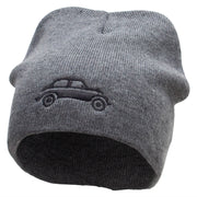 Classic Bug Symbol Car Embroidered Big Size 8 Inch New Solid Color Short Beanie - Charcoal XL-3XL