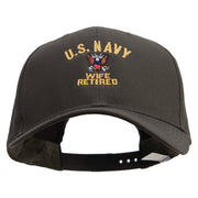 US NAVY Wife Retired Embroidered Big Size Structured Solid Poly Cotton Twill High Profile Prostyle Cap - Olive XL-3XL