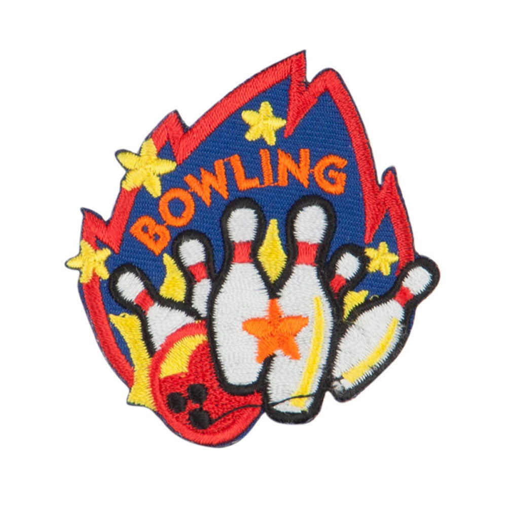 Bowling Ball & Pins Embroidered Iron-On Patch – Sports League Team Badge